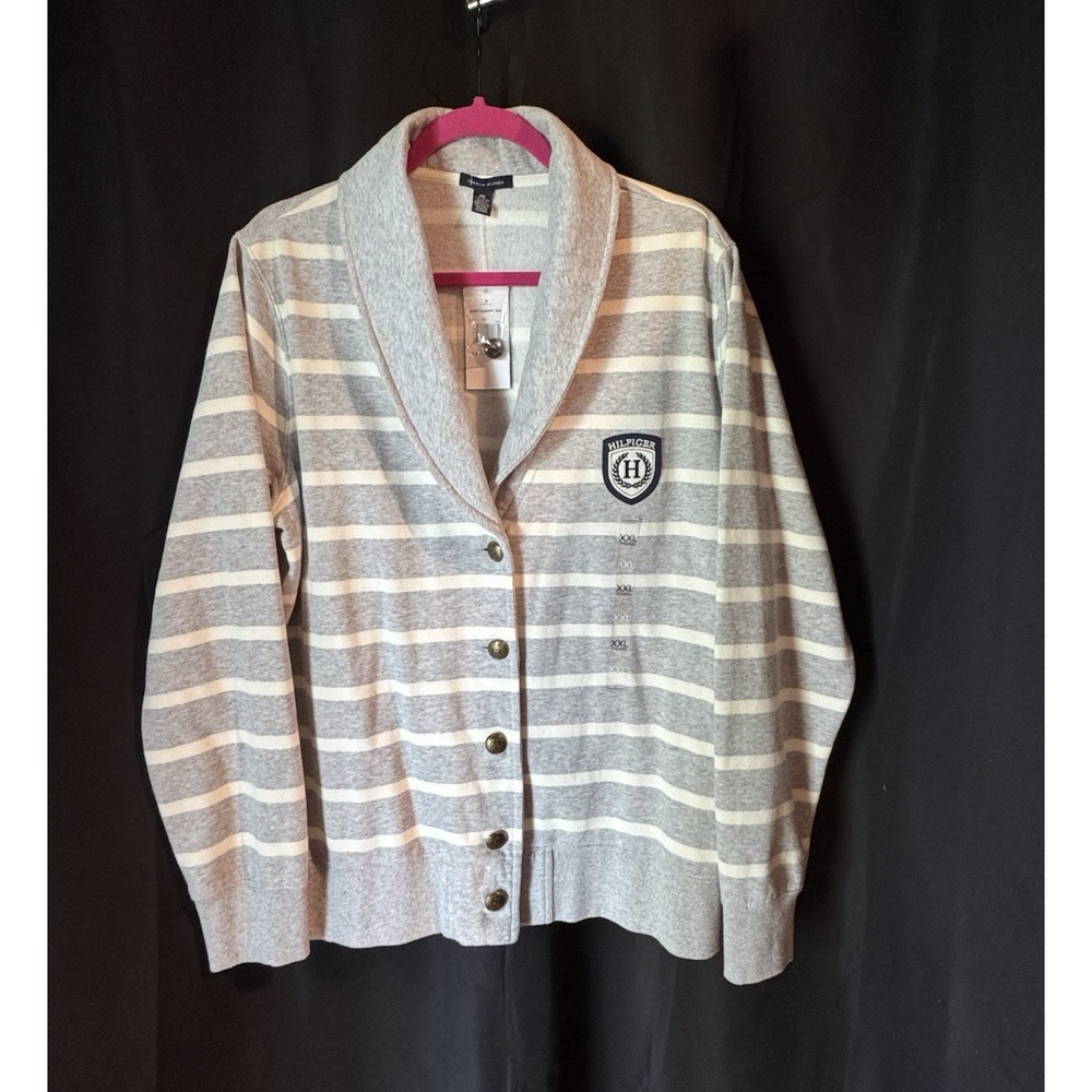 Tommy Hilfiger Women's Striped Shawl Collar Button Knit Cardigan Sweater XXL